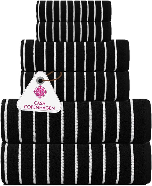 CASA COPENHAGEN 6pcs Bathroom Towel Gift Set, 600GSM, Dark Black