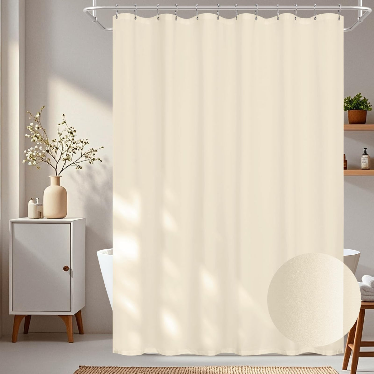 Seenus Baby Pink Ruffle Shower Curtain with Waterproof TPU Backed, Soft Microfiber Lovely French Ruched Shower Curtain, 72 x 72 Inch Bathroom 2 in 1 Washable Fabric Shower Curtain with TPU Lining