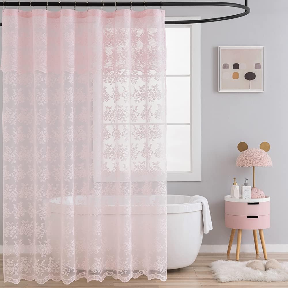TUDECO Sage Green Shower Curtain with Attached Valance, 72 x 72, 1 Panel