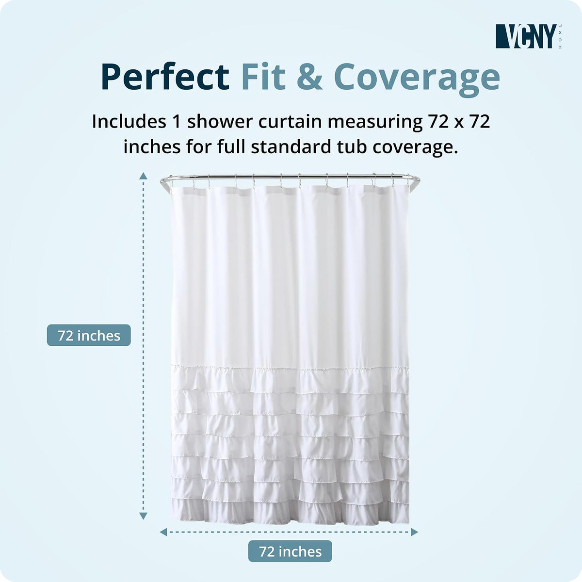 VCNY Home Melanie Ruffled Tier Shower Curtain, White, 72 x 72 in