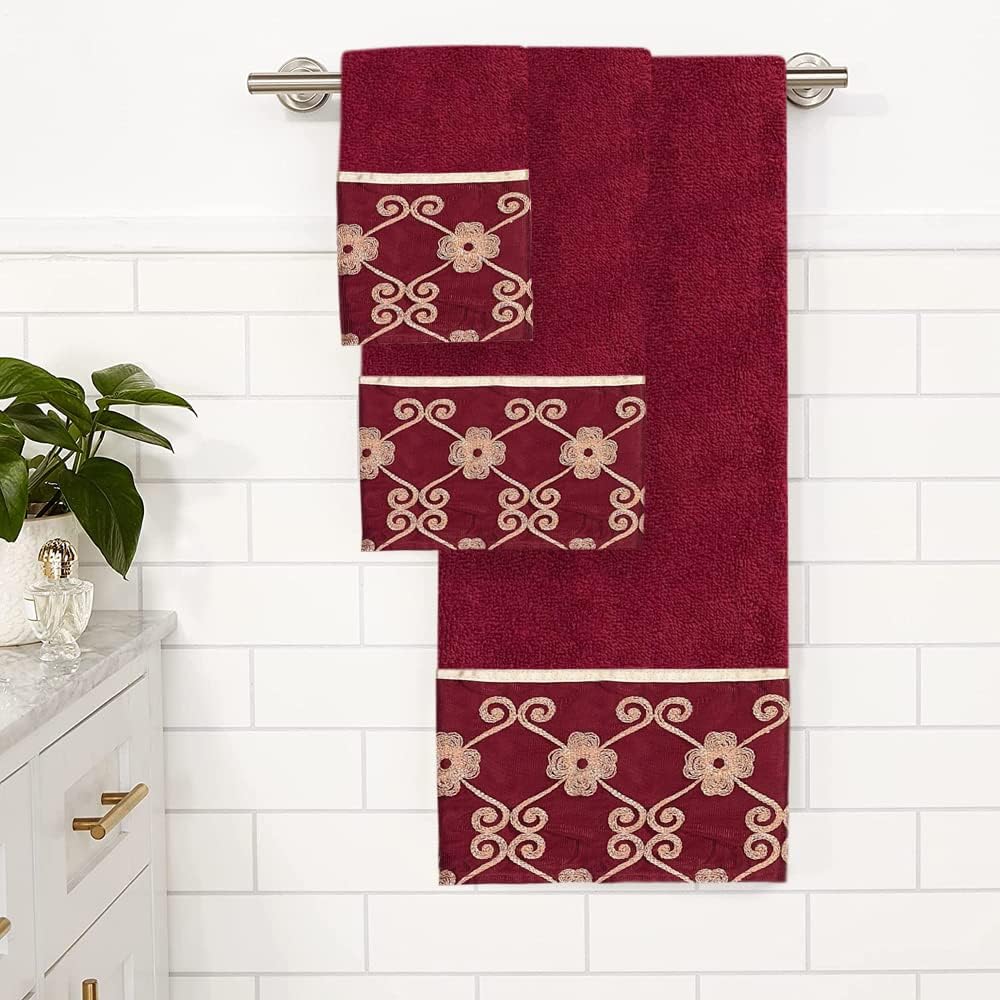 Zahari Home Elegant Rose Classic Luxury Bath Towel Set - 3 Piece Towel Set - Bath Towel, Hand Towel and Wash Towel for Contemporary Bathroom Decor