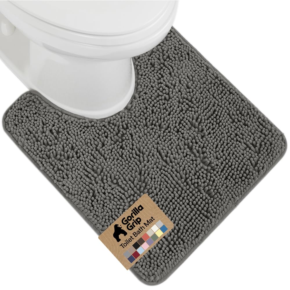 GORILLA GRIP Bath Rug Mat for Bathroom, Absorbent Chenille, 30x20 Gray