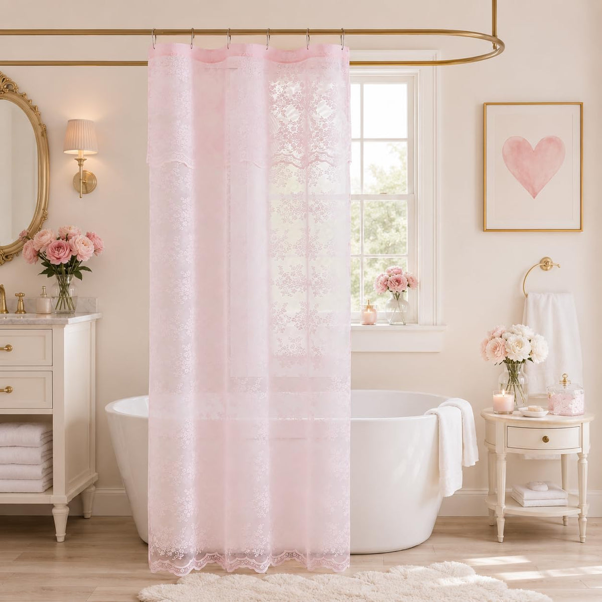 TUDECO Sage Green Shower Curtain with Attached Valance, 72 x 72, 1 Panel