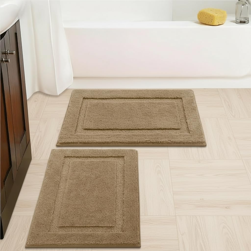 SHACOS Soft Microfiber Bathroom Rugs Set of 2 Pieces, White