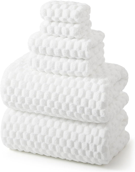 REDKISS White Microfiber Towels Set of 6-35x70 Inches Oversized Bath Sheets, Extra Large Bath Towels Set of 6 for Adults, Super Soft Quick Dry Lint Free Absorbent Waffle Microfiber Shower Towels
