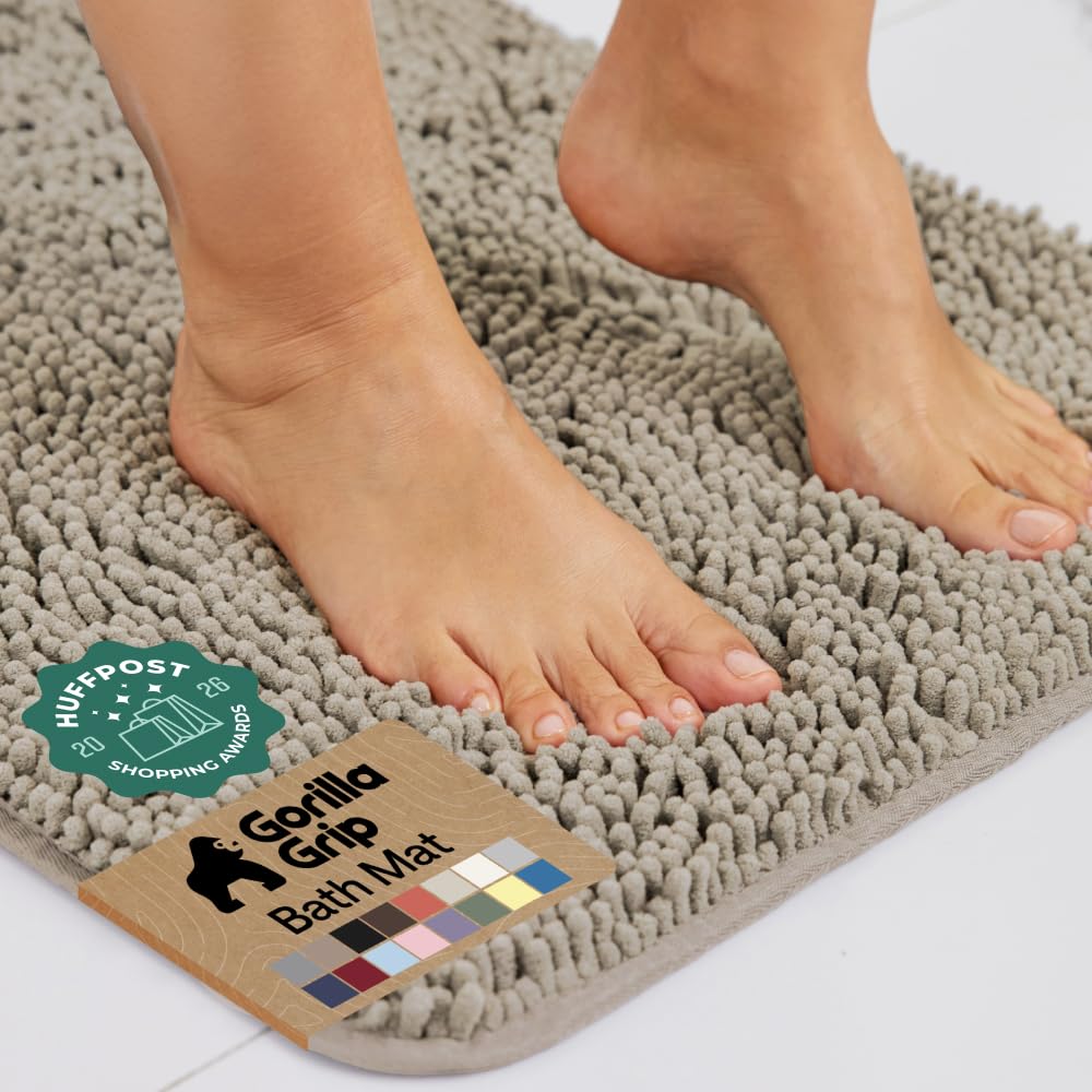 GORILLA GRIP Bath Rug Mat for Bathroom, Absorbent Chenille, 30x20 Gray