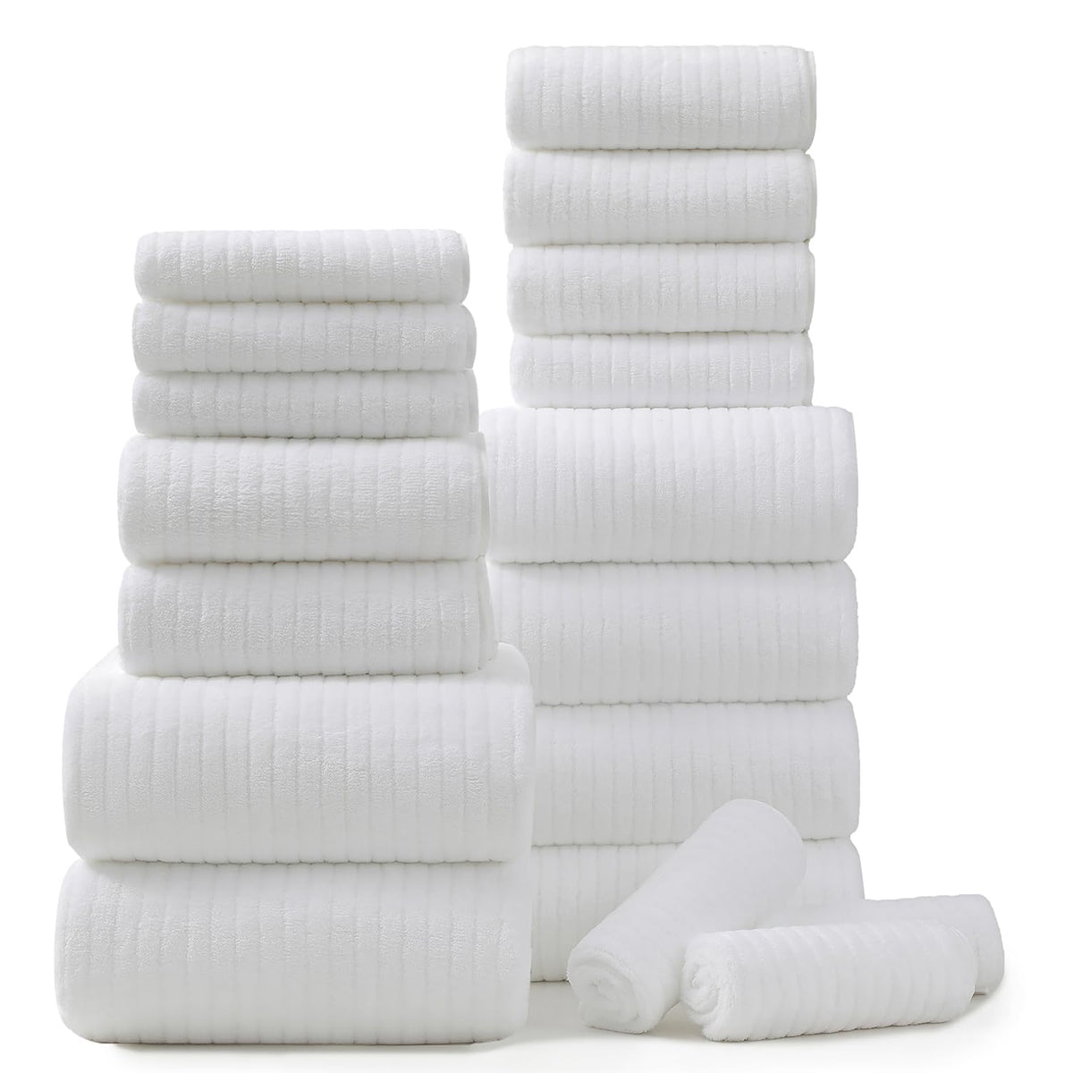 18 Piece Bath Towels Set,Ultra Soft Family Bathroom Towel Set with Hanging Loops-6 Bath Towels,6 Hand Towels,6 Washcloths,Highly Absorbent Quick Dry Shower Towel for Bathroom,Hotel,Spa-Grey Towel Set