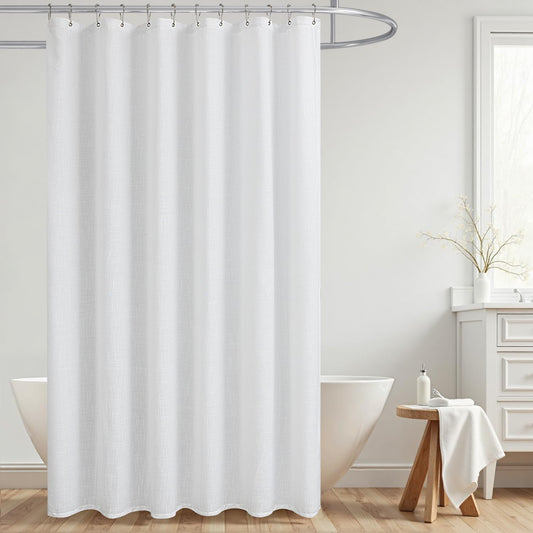 KOUFALL 84 Inch Shower Curtain,Boho White Farmhouse Linen Fabric Cloth Waterproof Washable Shabby Chic Extra Long Shower Curtain 84 Length for Bathroom,72 x 84 72x84