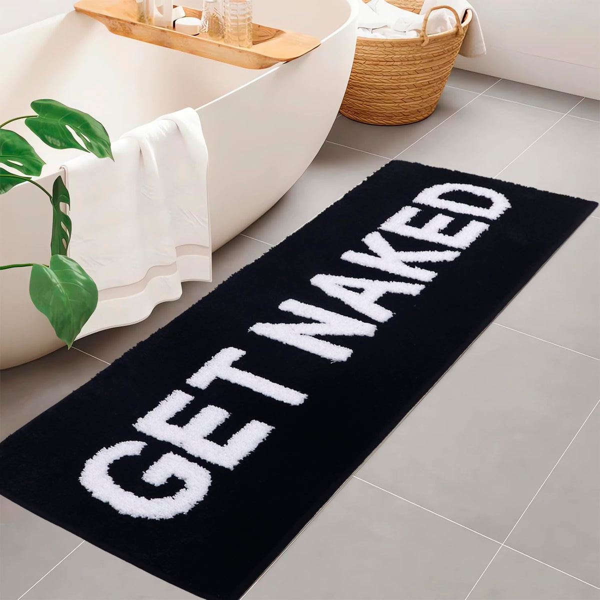 Get Naked Bath Mat - 17" x 24" Absorbent Soft Hot Pink Bath Rug, Machine Washable Non Slip Shower Rug for Bathroom