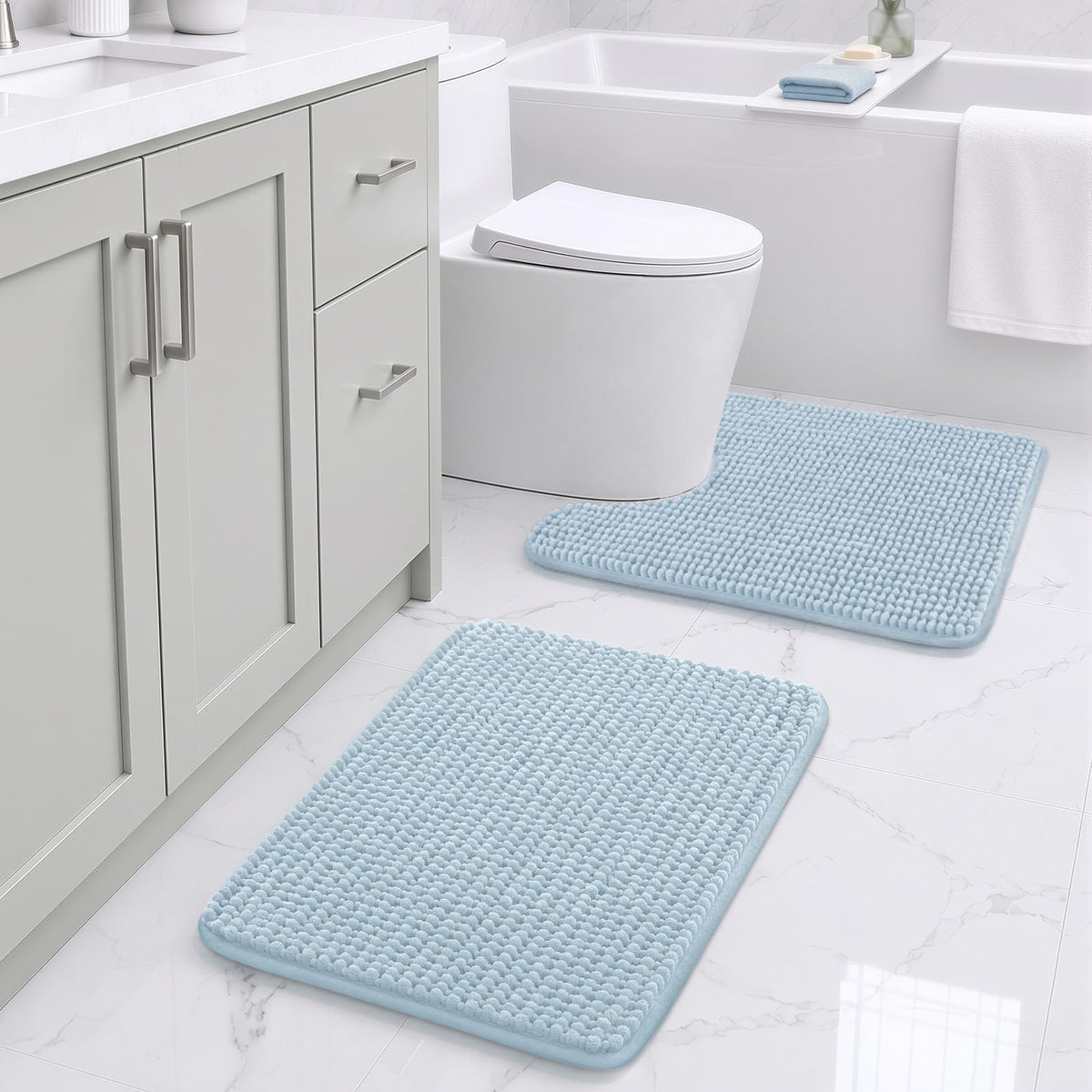 Ophanie Grey Bathroom Rugs 30x20, Soft Chenille Bath Mat, Non Slip Absorbent Quick Dry Light Gray Mats, Machine Washable Thick Small Area Rug Sets,Grip Bathmat for Shower,Toilet,Sink and Indoor Floor
