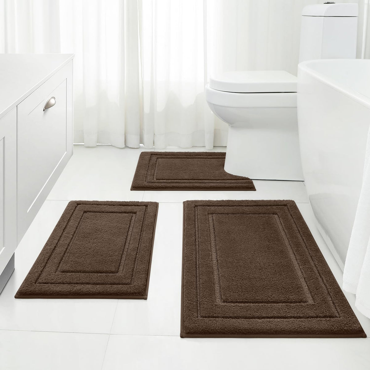 HOMEIDEAS Grey Bathroom Rugs Set of 3, Non Slip Bath Mats