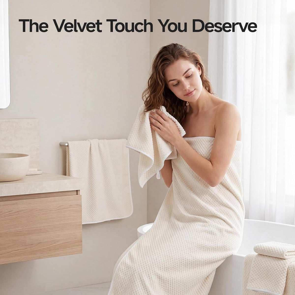 ecolook Microfiber Bath Towel Set of 6, Large 35" x 70", Beige