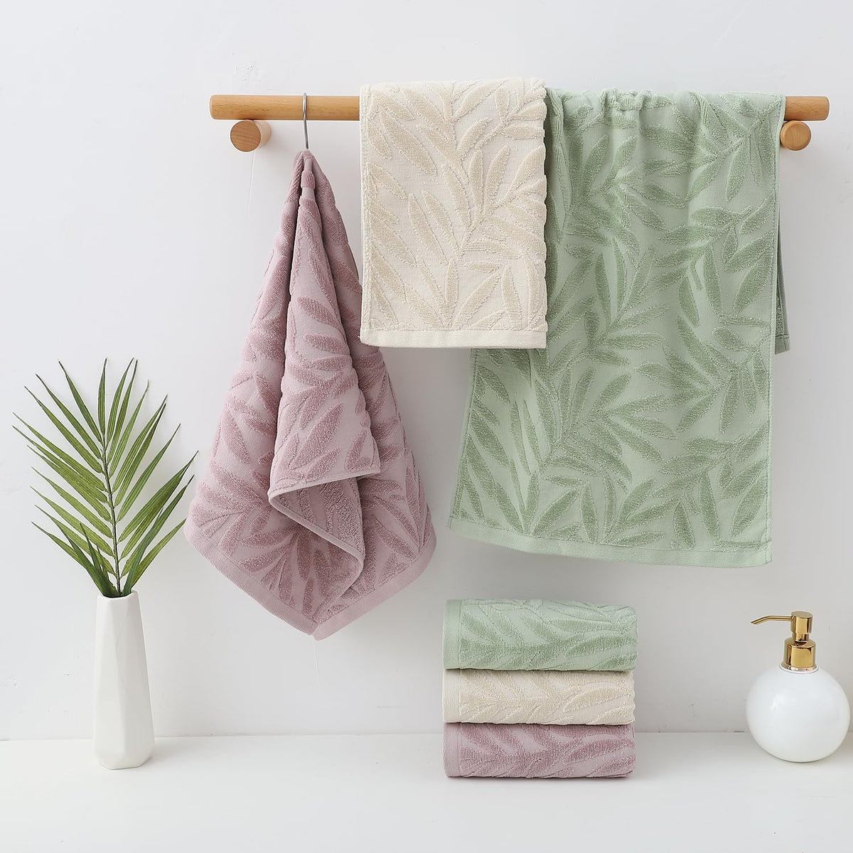 Pidada Leaf Absorbent Soft Hand Towels for Bathroom Set of 2,Light Brown