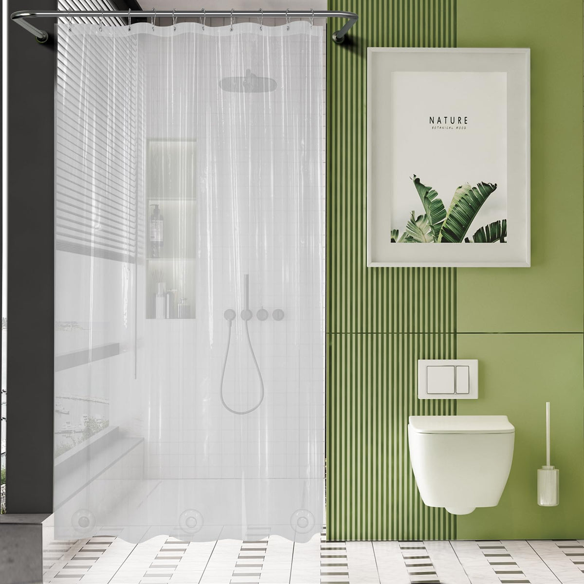 AmazerBath 48x72 Shower Curtain Stall, Small Shower Curtain for Shower Stall, Clear Bathroom Curtain Plastic, Thick PEVA Bathroom Accessories with 2 Clear Weighted Stones and 8 Grommet Holes