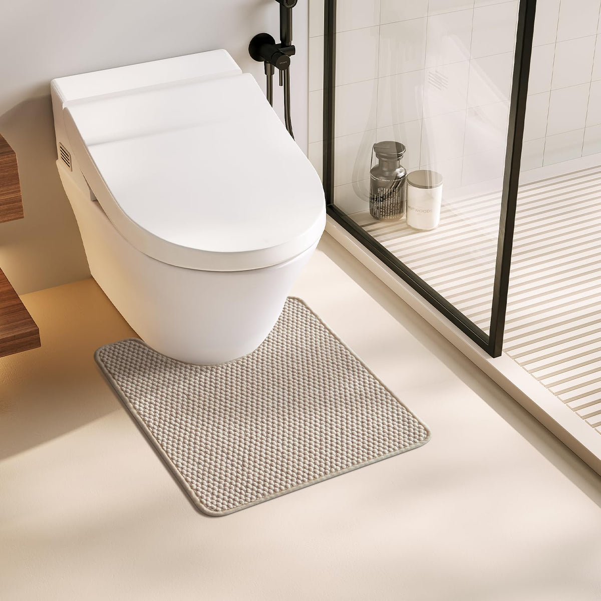 TYUU Bathroom Rugs Non Slip Washable, Super Absorbent Thin Bath Mat Small Quick Dry Low Pile Bathroom Rug, Light Grey 16"x24"