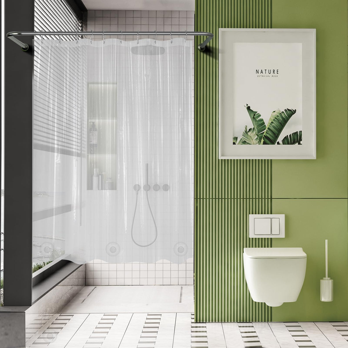 AmazerBath 48x72 Shower Curtain Stall, Small Shower Curtain for Shower Stall, Clear Bathroom Curtain Plastic, Thick PEVA Bathroom Accessories with 2 Clear Weighted Stones and 8 Grommet Holes