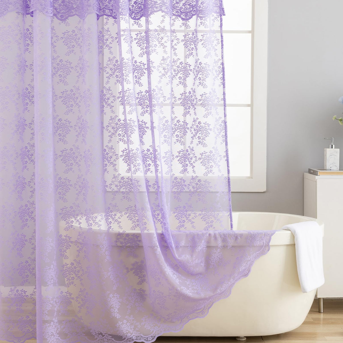 TUDECO Sage Green Shower Curtain with Attached Valance, 72 x 72, 1 Panel
