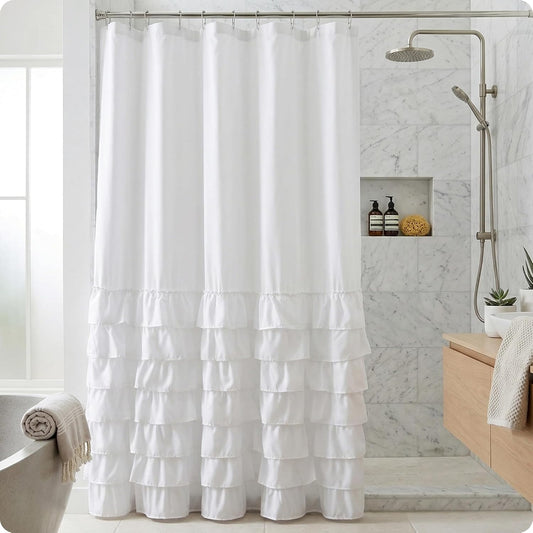 VCNY Home Melanie Ruffled Tier Shower Curtain, White, 72 x 72 in