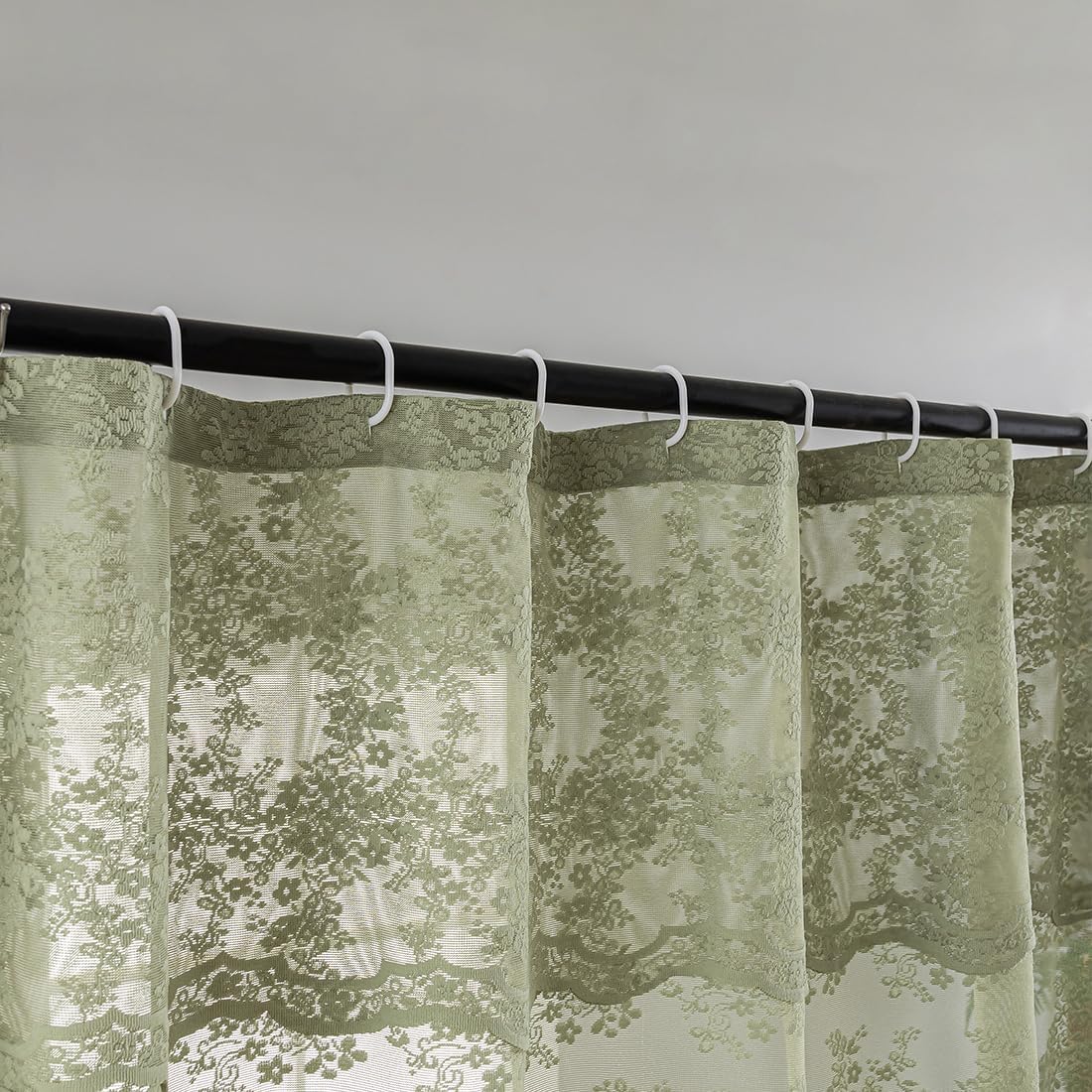 TUDECO Sage Green Shower Curtain with Attached Valance, 72 x 72, 1 Panel