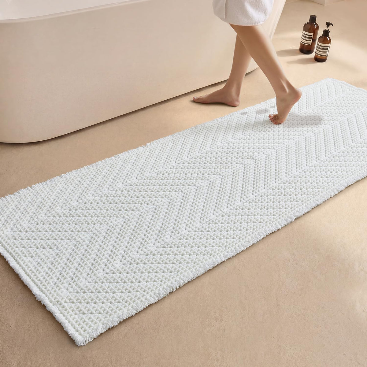 Sunfly Boho Herringbone Waffle Bath Mat, Ultra Soft Non-Slip Bathroom Rug - Super Absorbent & Quick Dry, Washable Bath Rug for Bathroom 16"x24" Taupe
