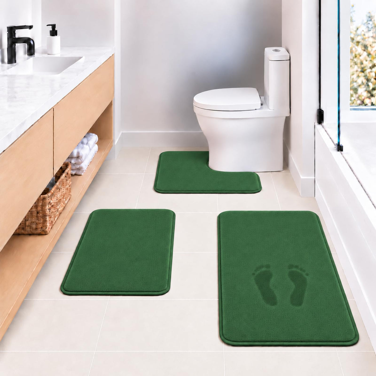 Black Bathroom Rug Set Memory Foam Bath Mats 3 Piece with Toilet Mats, Soft & Supportive, Shock Absorbing, Water Absorbent, Non-Slip Bath Rugs, Machine Washable, Area Rug, Home Decor Accessories
