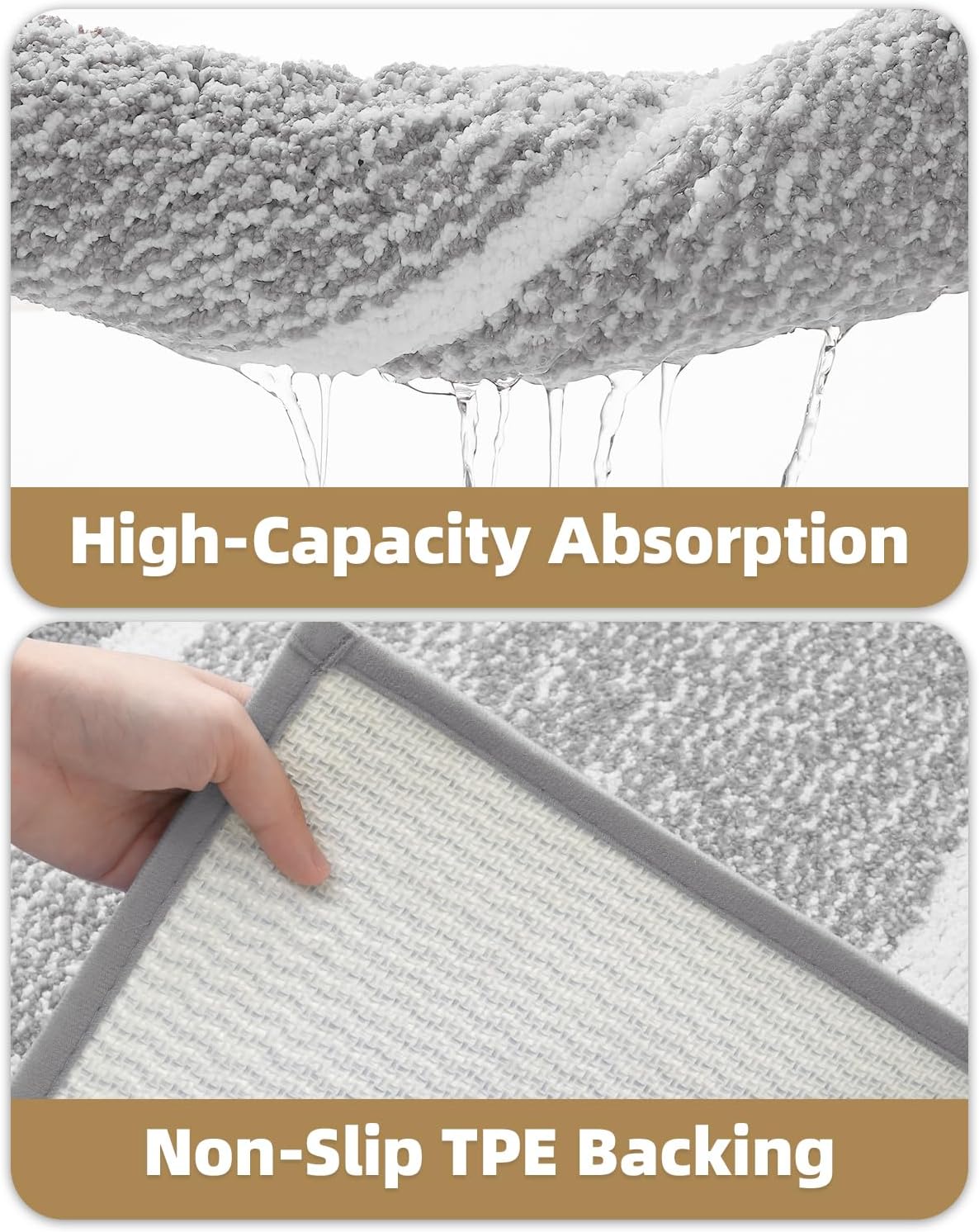 Color&Geometry 16"x24" Small Bath Mats for Bathroom Simple and Stylish,Gray