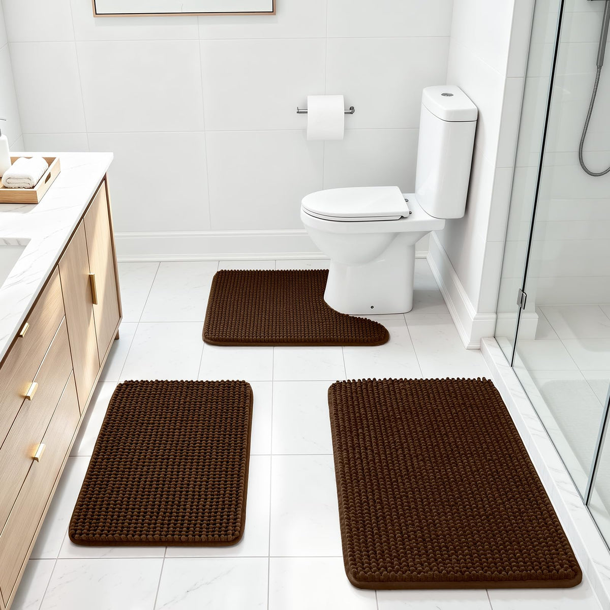 Ophanie Grey Bathroom Rugs 30x20, Soft Chenille Bath Mat, Non Slip Absorbent Quick Dry Light Gray Mats, Machine Washable Thick Small Area Rug Sets,Grip Bathmat for Shower,Toilet,Sink and Indoor Floor