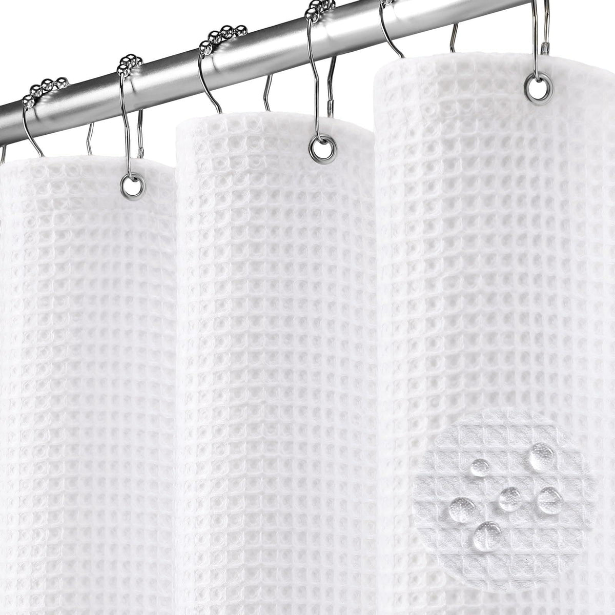 White Waffle Weave Shower Curtain 258GSM Heavyweight Cotton Fabric 72Wx72L
