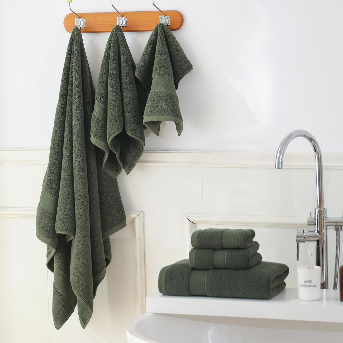 27x55 Bath Towels Set 100 Percent Cotton 650GSM Luxury Super Soft Absorbent Bathroom Towels (Olive Green, Pack of 6)