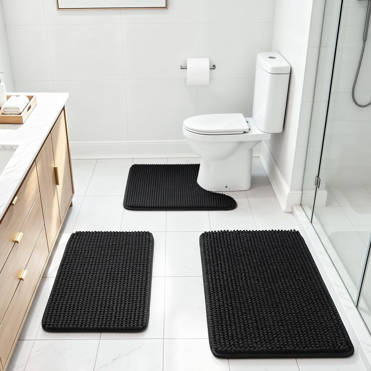 Ophanie Grey Bathroom Rugs 30x20, Soft Chenille Bath Mat, Non Slip Absorbent Quick Dry Light Gray Mats, Machine Washable Thick Small Area Rug Sets,Grip Bathmat for Shower,Toilet,Sink and Indoor Floor