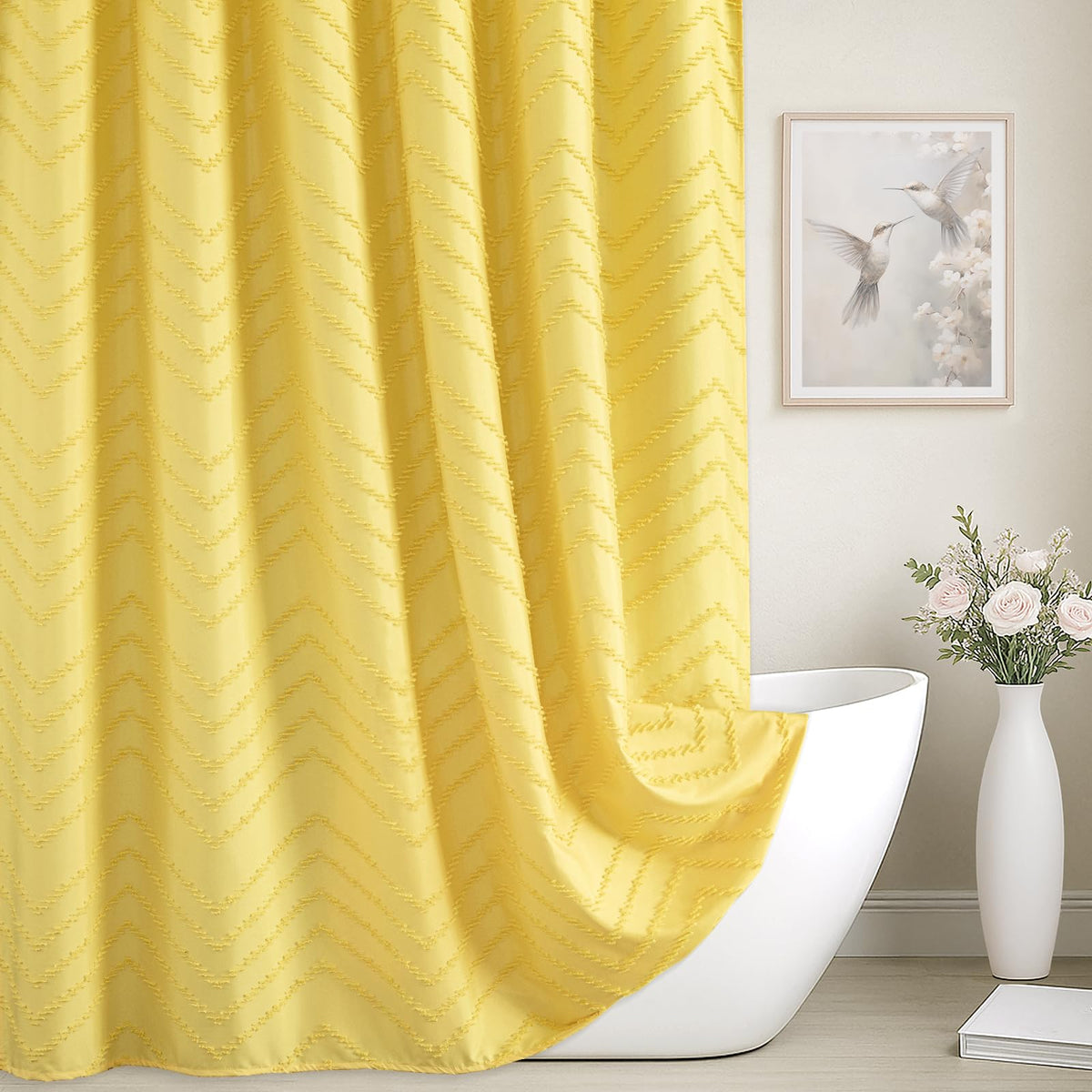 White Boho Fabric Shower Curtain 72 x 84 Inches