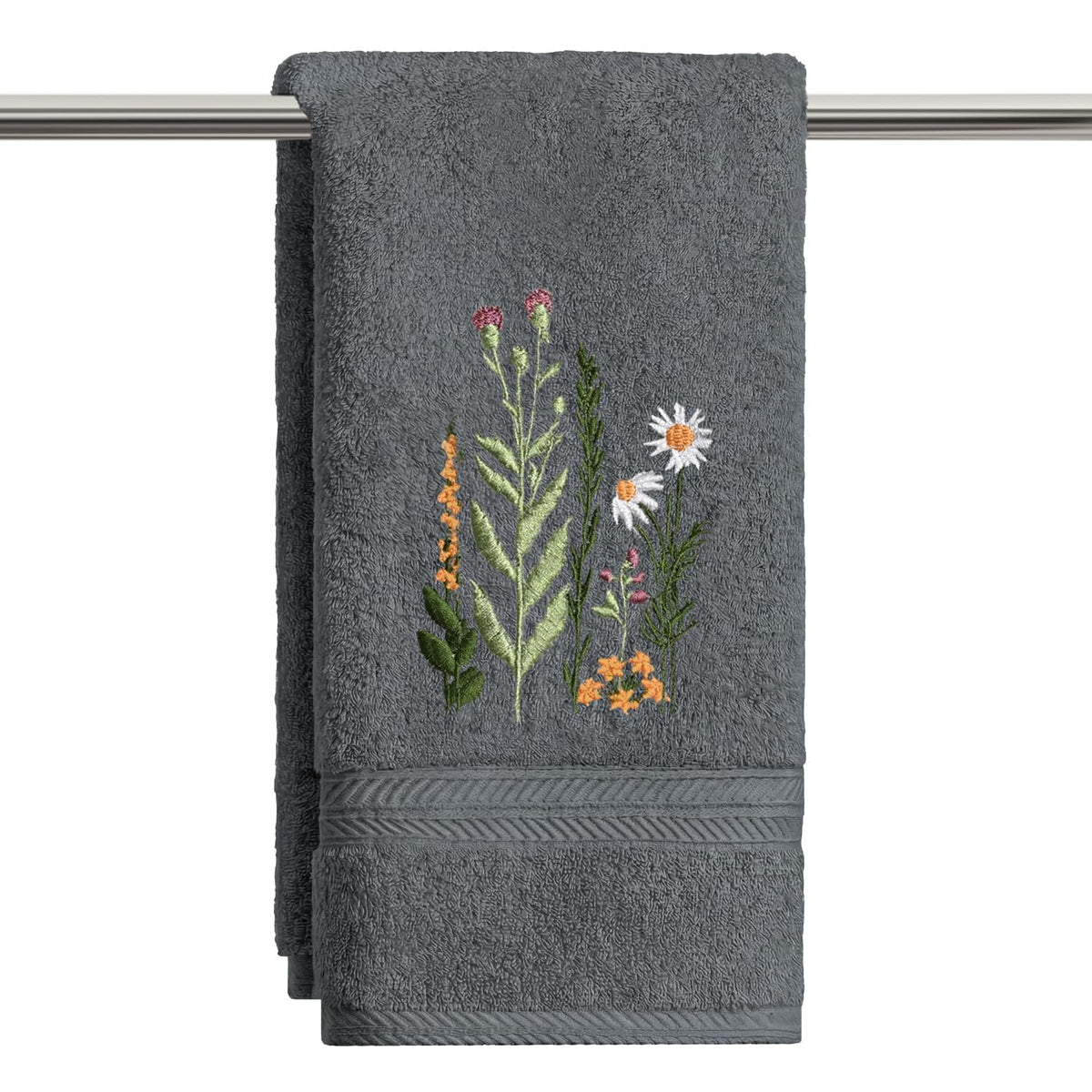 Artoid Mode 2 Pcs Beige Wildflower Floral Embroidered Hand Towels for Bathroom, 100% Cotton Soft Absorbent Farmhouse Decor Towels, 13.7 x 29.5 Inch