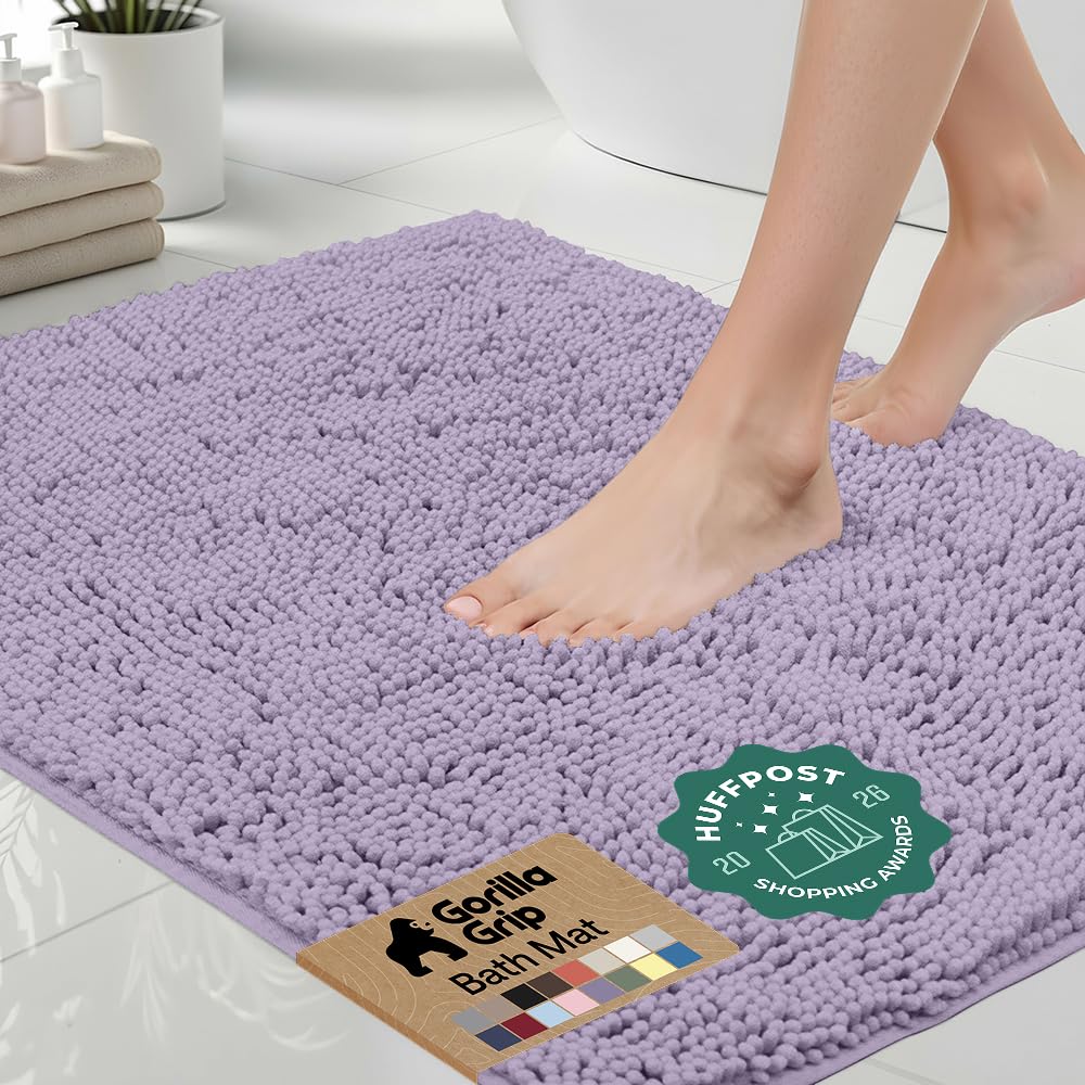 GORILLA GRIP Bath Rug Mat for Bathroom, Absorbent Chenille, 30x20 Gray
