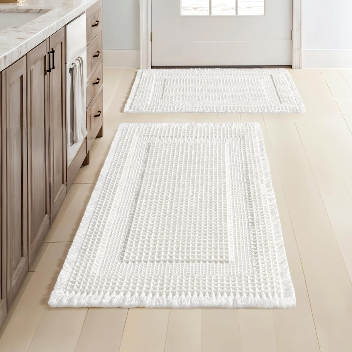 MIULEE Set of 2 Waffle Bathroom Rugs Brown&Cream Boho Bath Mat 17x24+18x30