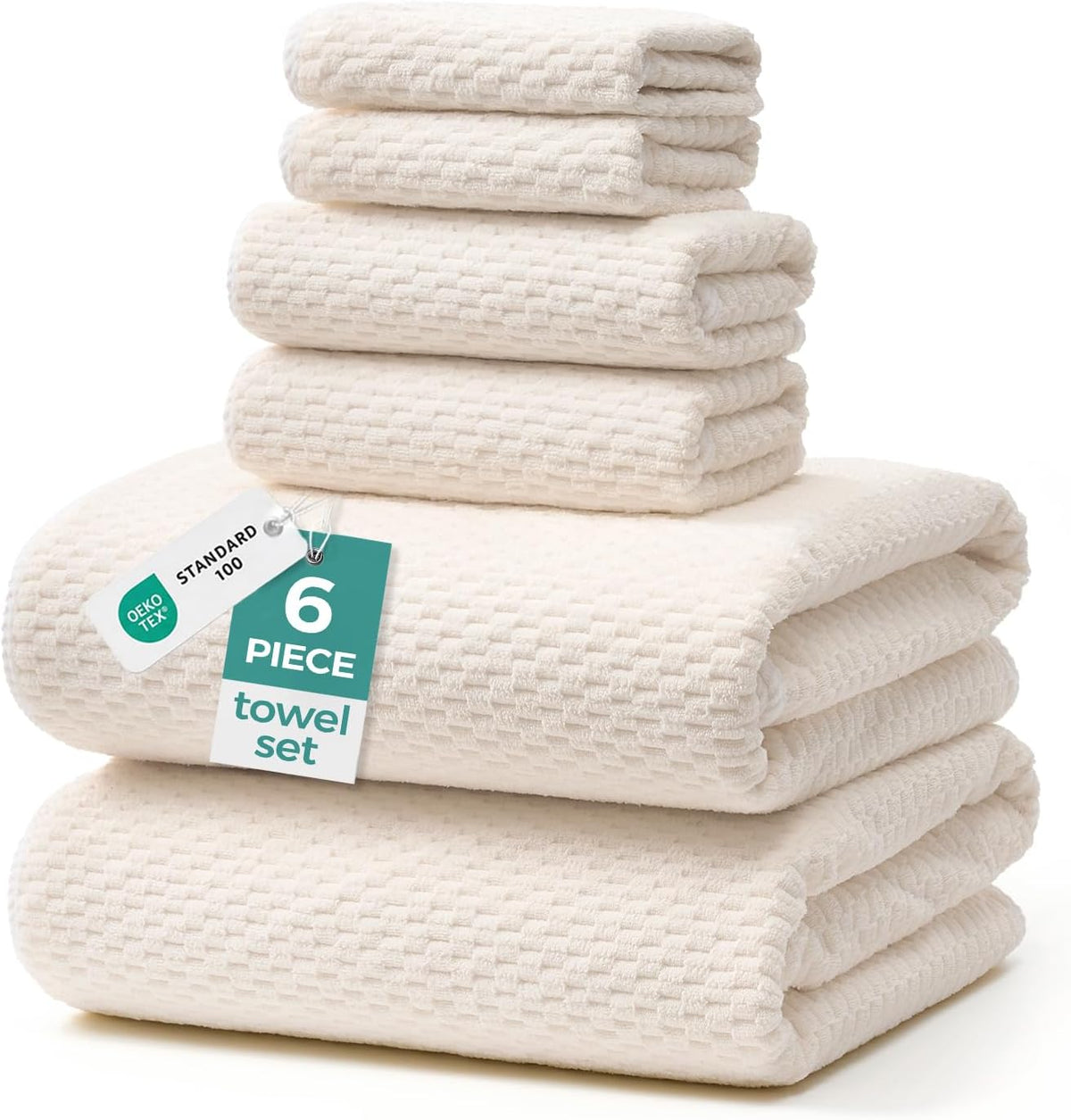ecolook Microfiber Bath Towel Set of 6, Large 35" x 70", Beige
