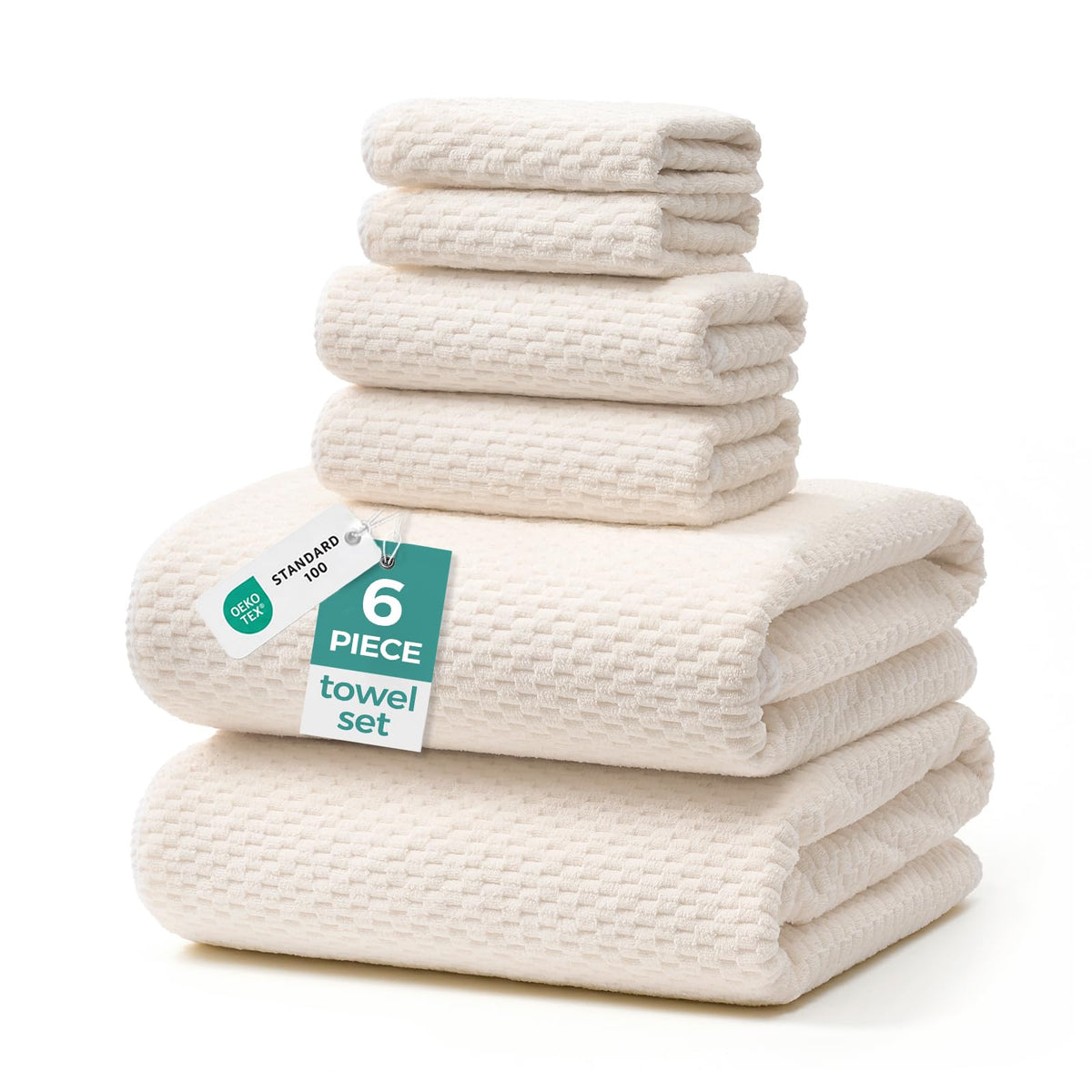 ecolook Microfiber Bath Towel Set of 6, Large 35" x 70", Beige
