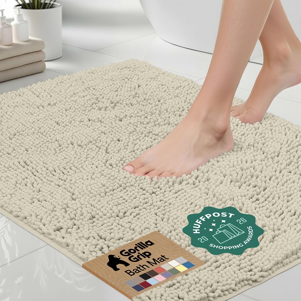 GORILLA GRIP Bath Rug Mat for Bathroom, Absorbent Chenille, 30x20 Gray