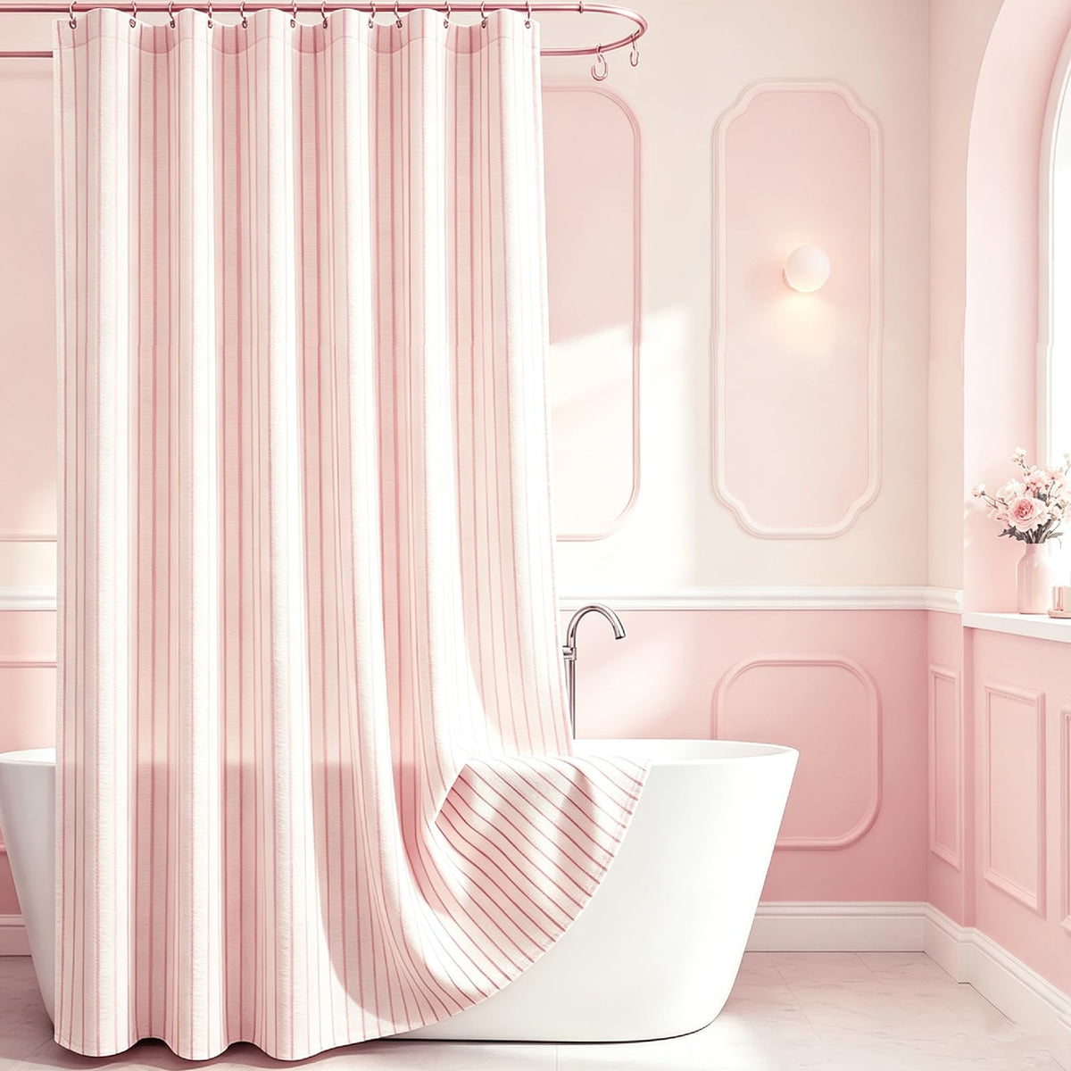 WOUVMA Brown Striped Shower Curtain Neutral