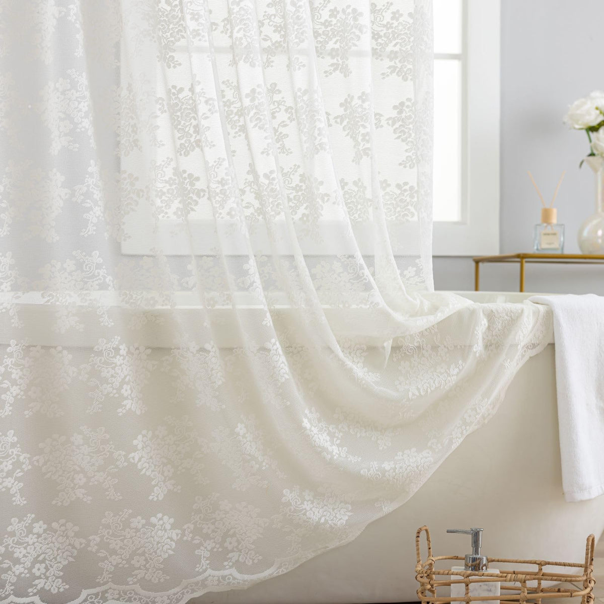 TUDECO Sage Green Shower Curtain with Attached Valance, 72 x 72, 1 Panel