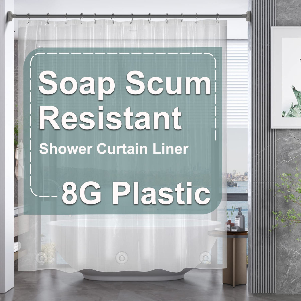 AmazerBath 48x72 Shower Curtain Stall, Small Shower Curtain for Shower Stall, Clear Bathroom Curtain Plastic, Thick PEVA Bathroom Accessories with 2 Clear Weighted Stones and 8 Grommet Holes