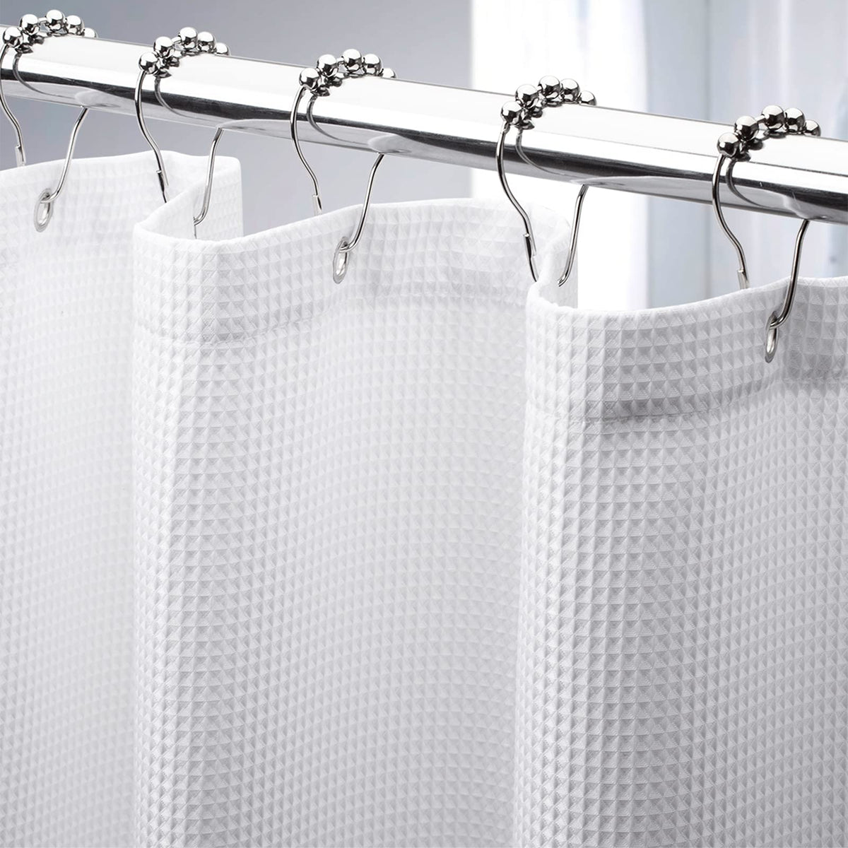 AmazerBath Blush Pink Shower Curtain Fabric, Waffle Shower Curtain Heavy Duty 240GSM, Hotel Quality Bathroom Shower Curtains, 72 x 72 Inches