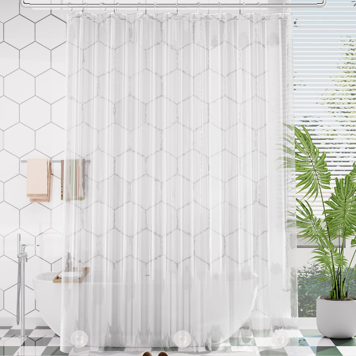 AmazerBath 48x72 Shower Curtain Stall, Small Shower Curtain for Shower Stall, Clear Bathroom Curtain Plastic, Thick PEVA Bathroom Accessories with 2 Clear Weighted Stones and 8 Grommet Holes