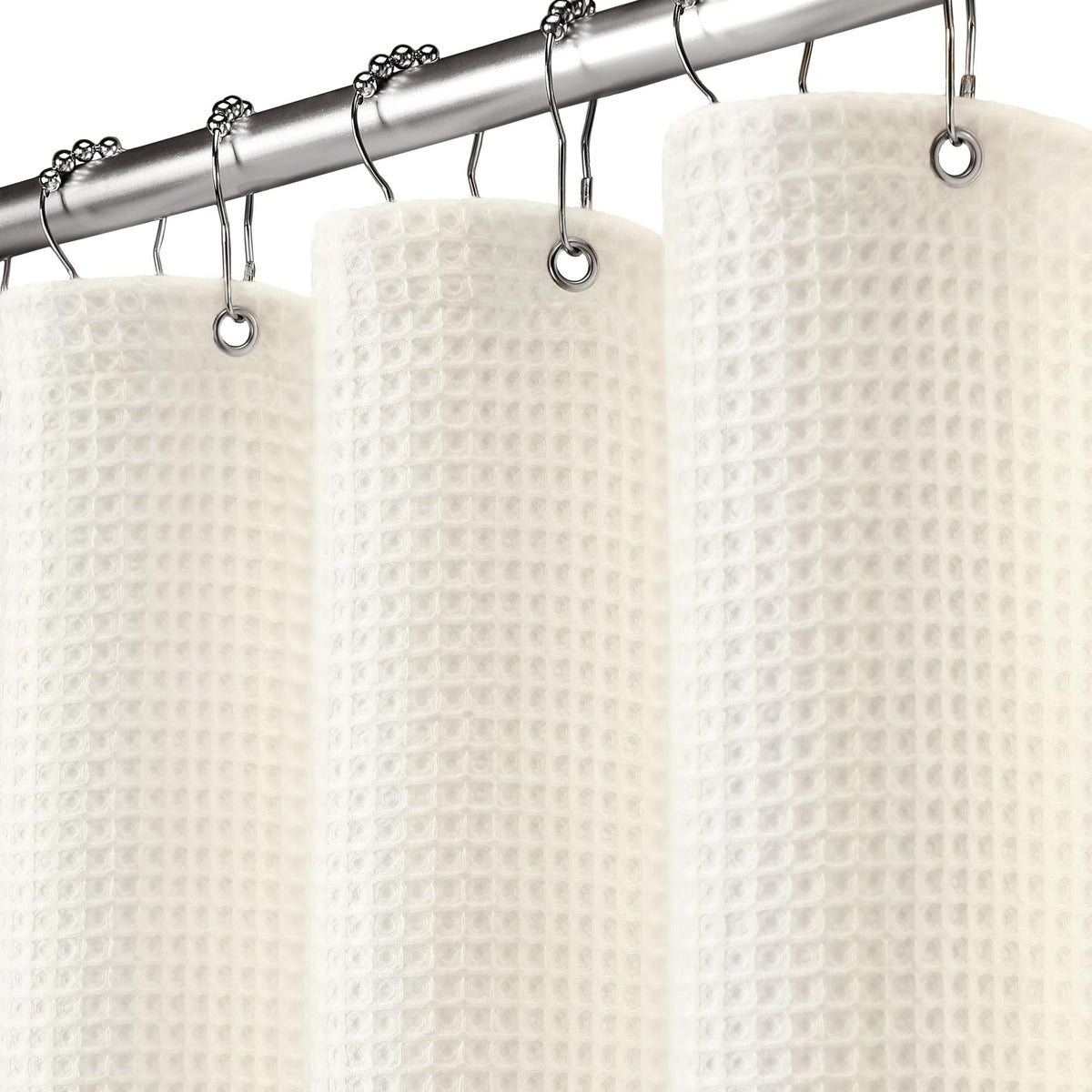 White Waffle Weave Shower Curtain 258GSM Heavyweight Cotton Fabric 72Wx72L