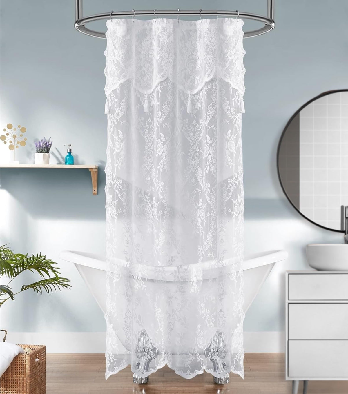 Warm Home Designs Navy Blue Lace Shower Curtain with Valance. LA Navy 72
