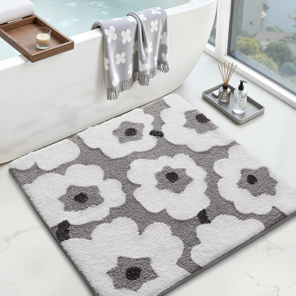 LUMI Square Beach Bathroom Rug 32x32, Soft Absorbent Bath Mat, Non Slip