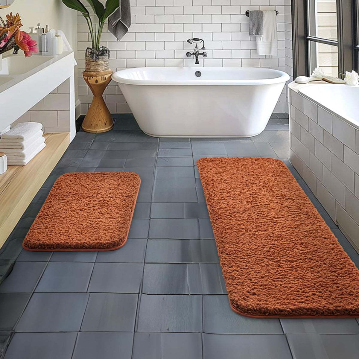 MIULEE Christmas Dark Green Bathroom Rugs Set 2 Piece Small Bath Mats 16x24