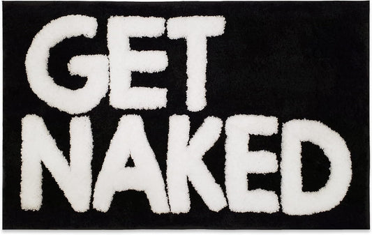 Get Naked Bath Mat Black - Cute Black and White Bathroom Rugs, 31" x 20"