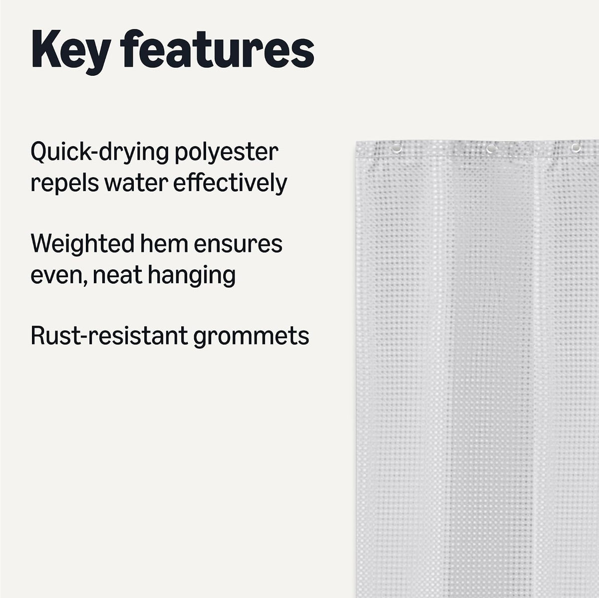 Amazon Basics Shower Curtain, Modern Waffle Texture Polyester, Quick-Drying, Water-Repellent, 72x72 Inches, White