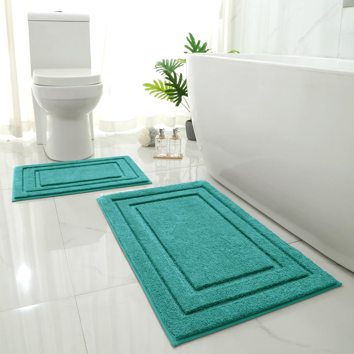HOMEIDEAS Fall Bathroom Rugs Sets, 2 Piece Soft Bath Mat Burnt Orange