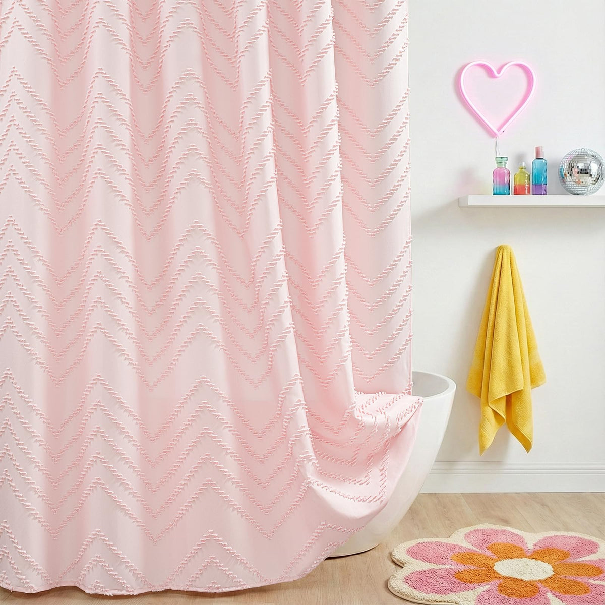 White Boho Fabric Shower Curtain 72 x 84 Inches